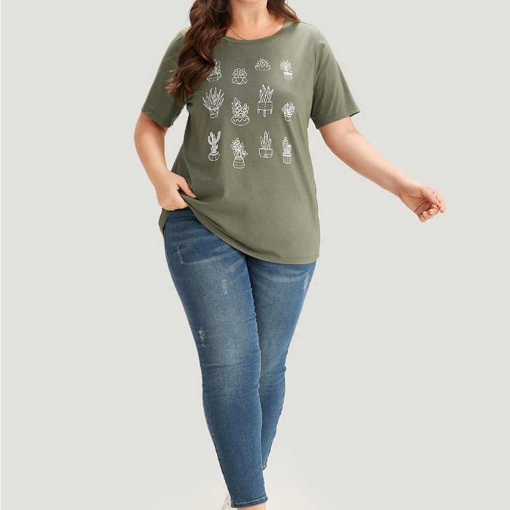BLOOMCHIC CACTUS TSHIRT ARMY GREEN SIZE 14-16 NWT - Picture 4 of 11